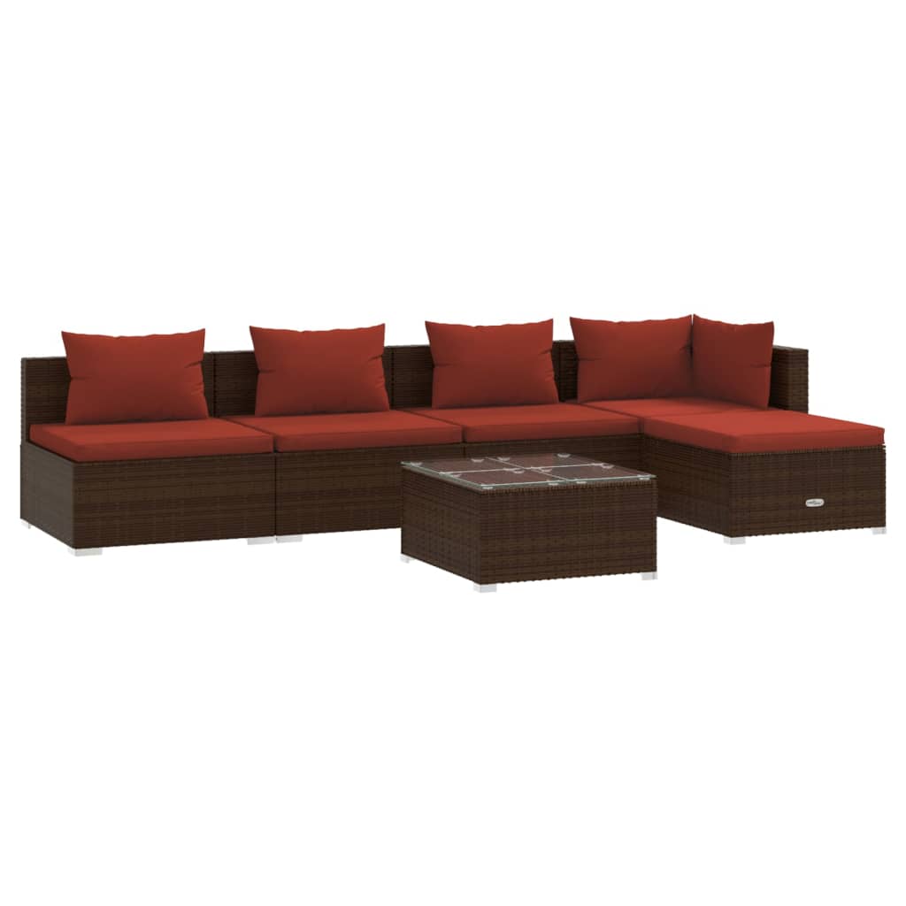 6 Piece Patio Lounge Set With Cushions Poly Rattan Brown