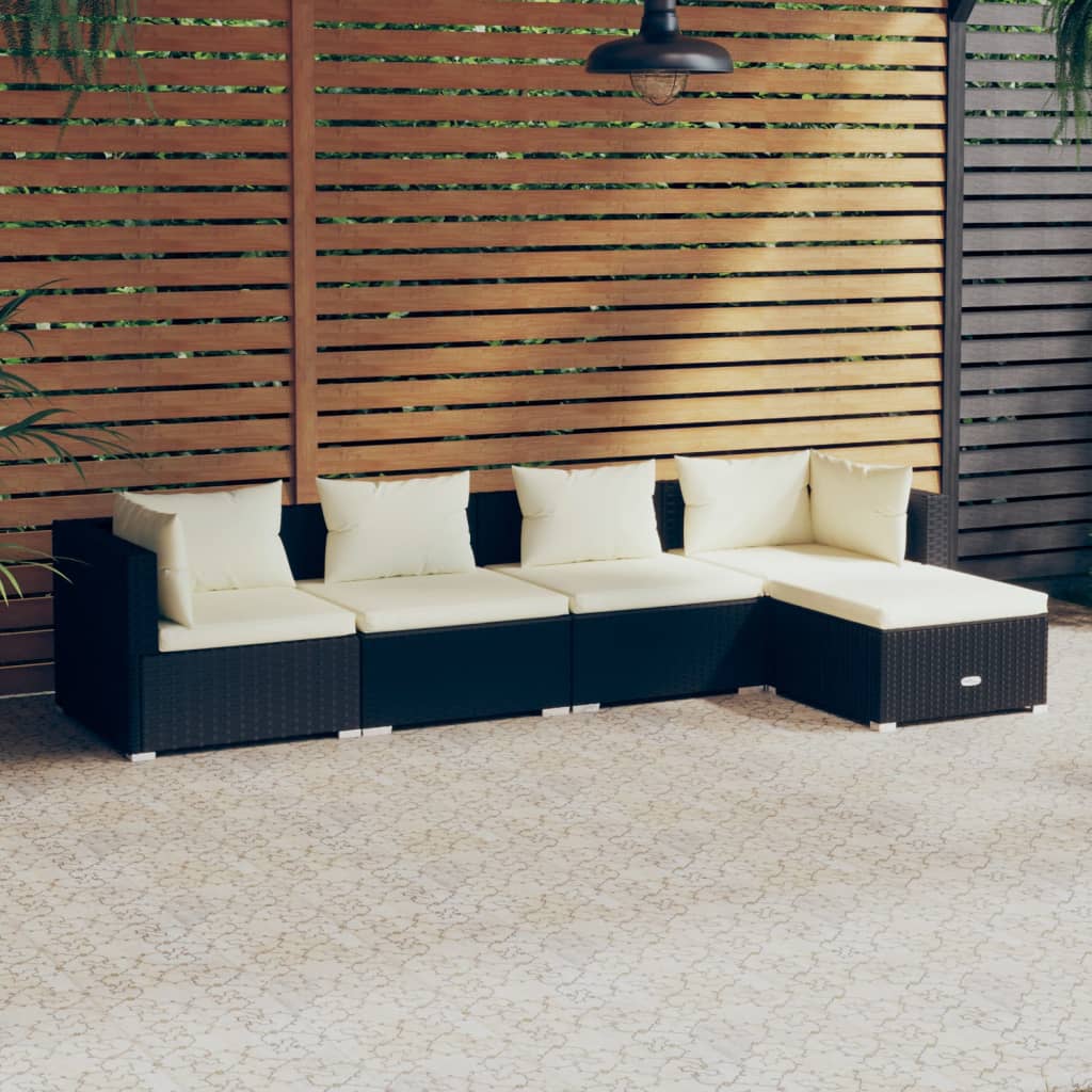 5 Piece Patio Lounge Set With Cushions Poly Rattan Black