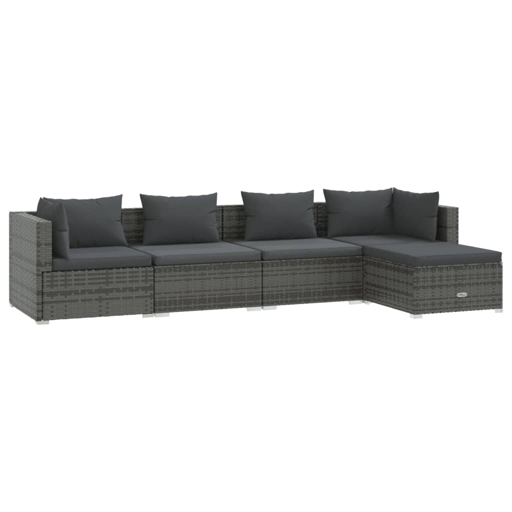 5 Piece Patio Lounge Set With Cushions Poly Rattan Gray