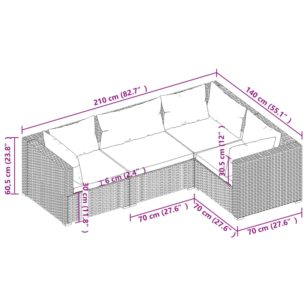 4 Piece Patio Lounge Set With Cushions Poly Rattan Black