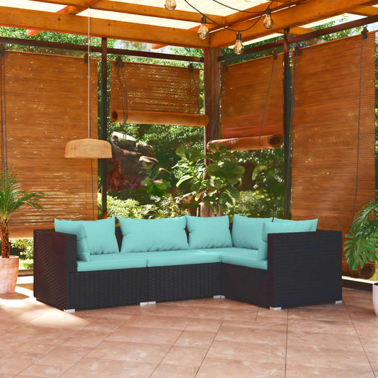 4 Piece Patio Lounge Set With Cushions Poly Rattan Black