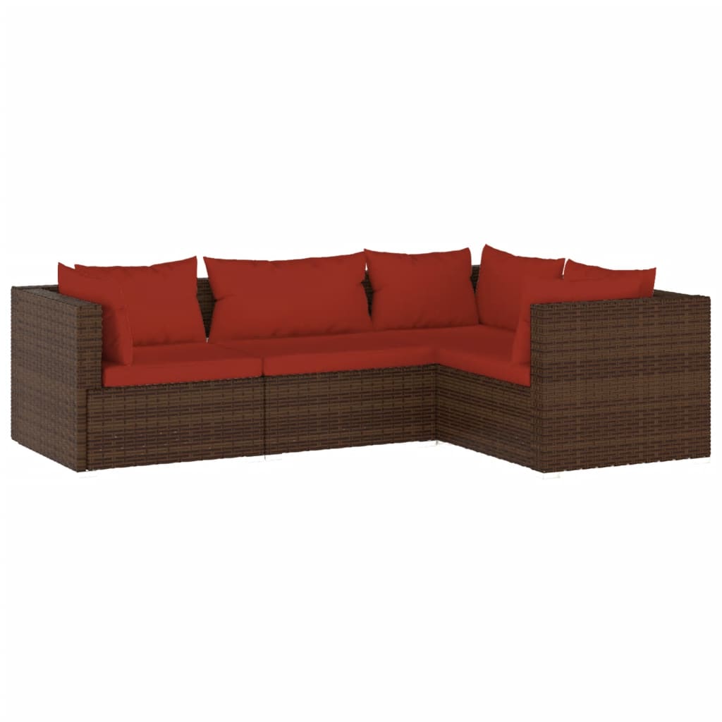 4 Piece Patio Lounge Set With Cushions Poly Rattan Brown