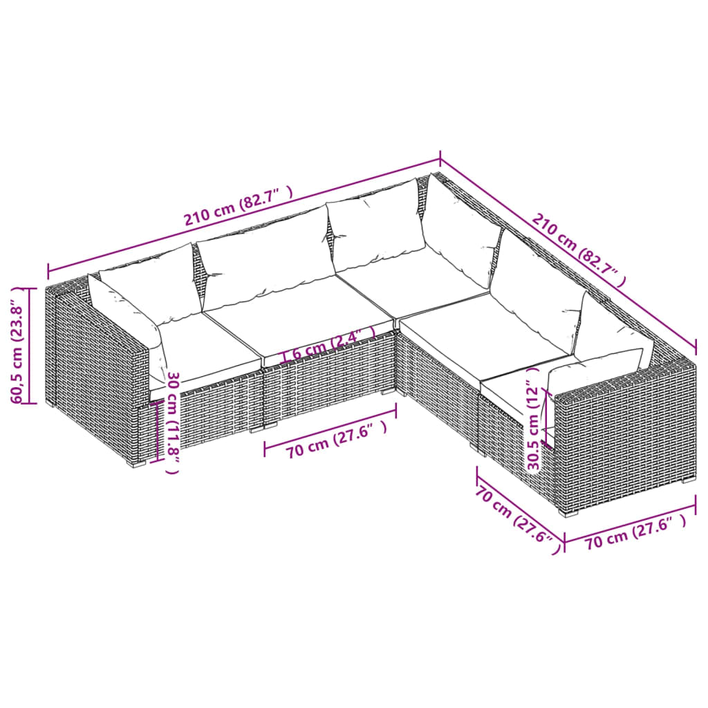 5 Piece Patio Lounge Set With Cushions Poly Rattan Brown