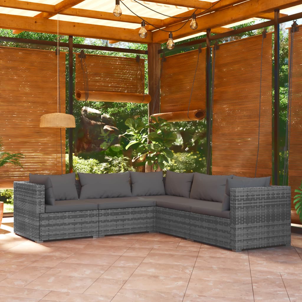 5 Piece Patio Lounge Set With Cushions Poly Rattan Gray