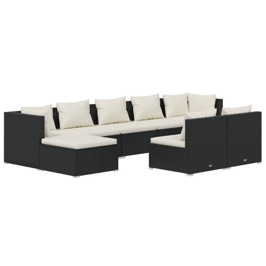 9 Piece Patio Lounge Set With Cushions Black Poly Rattan