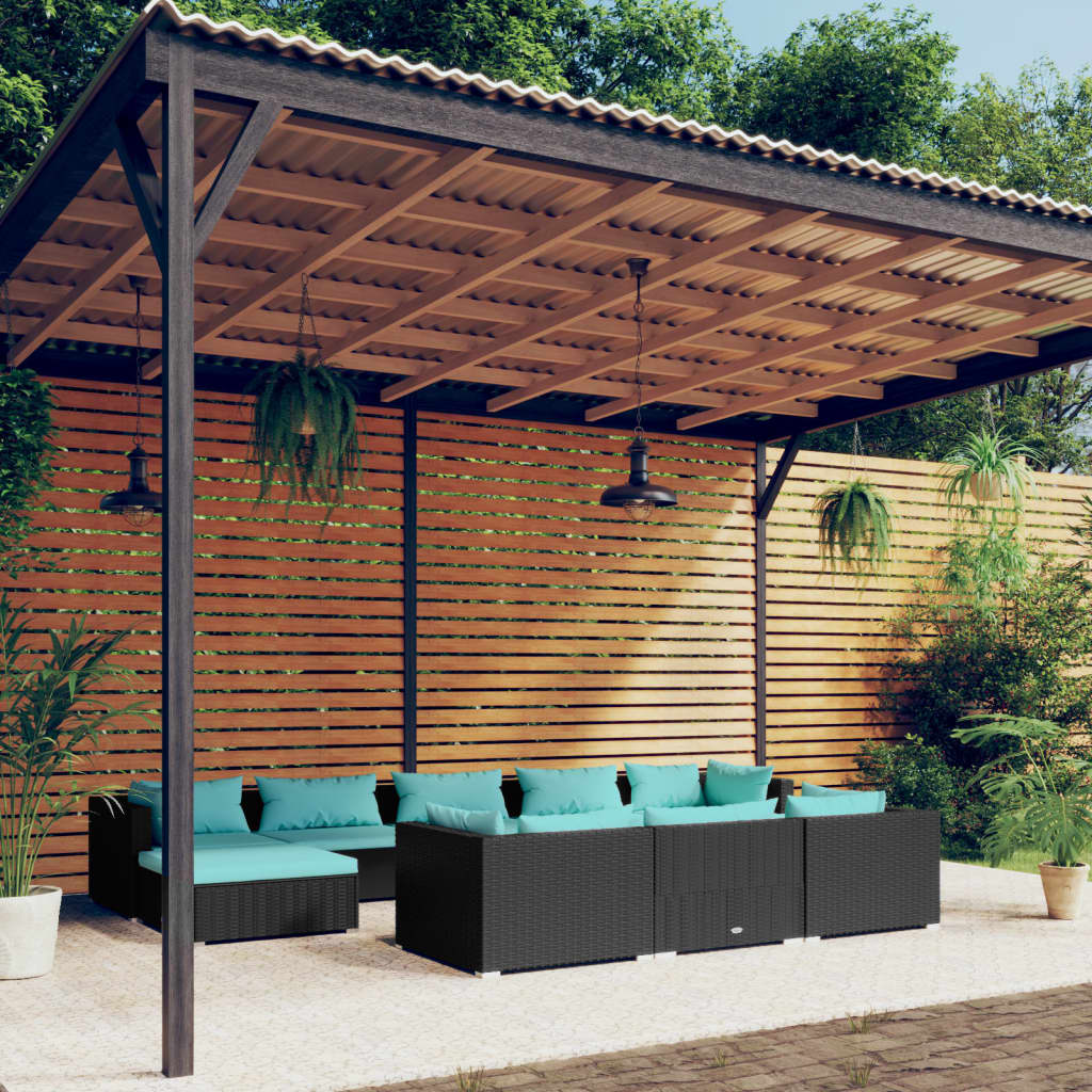 9 Piece Patio Lounge Set With Cushions Black Poly Rattan