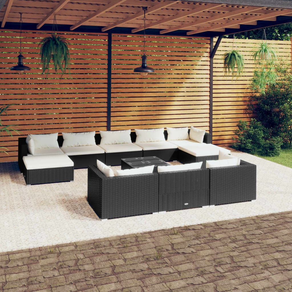 9 Piece Patio Lounge Set With Cushions Black Poly Rattan