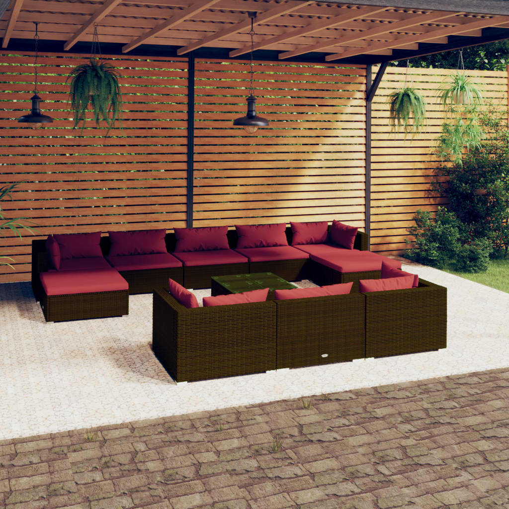 9 Piece Patio Lounge Set With Cushions Black Poly Rattan