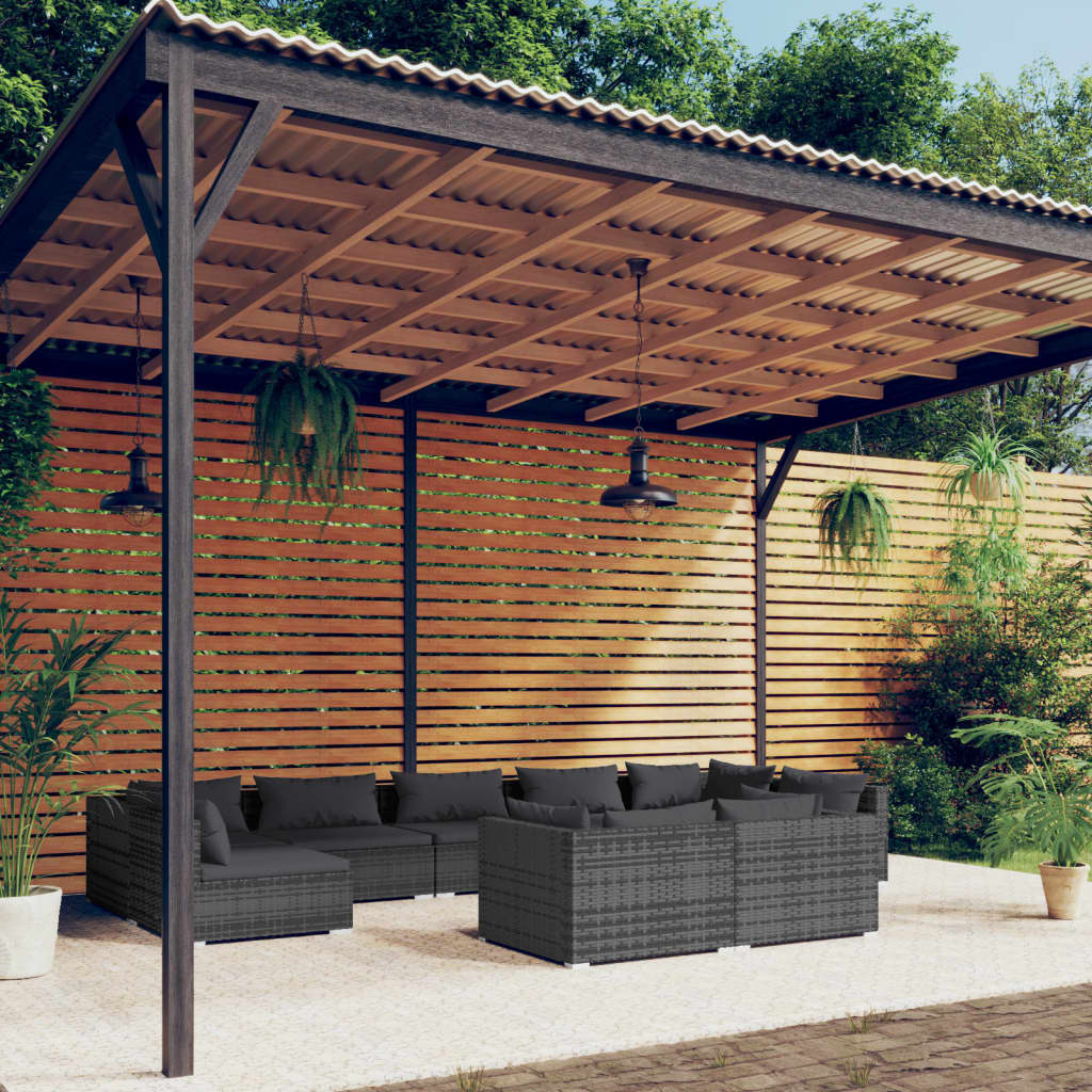 9 Piece Patio Lounge Set With Cushions Black Poly Rattan