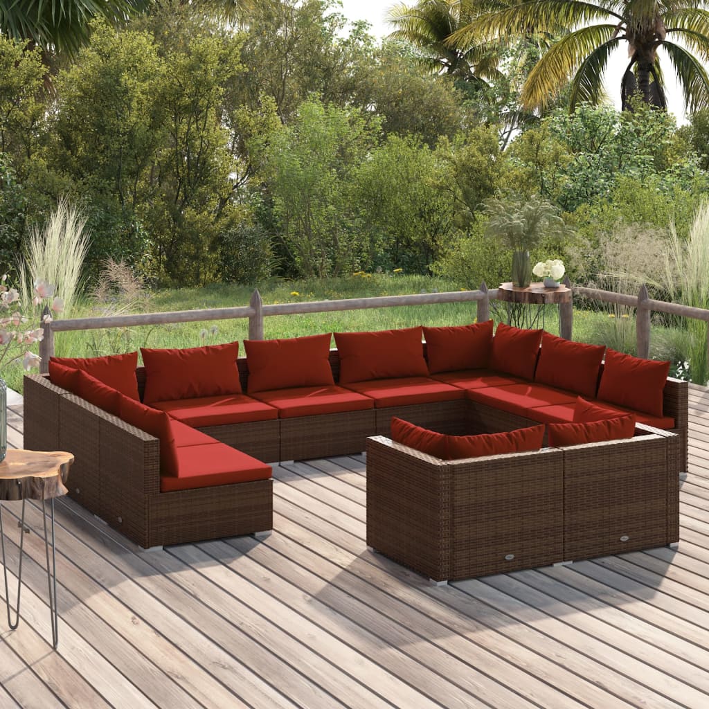 9 Piece Patio Lounge Set With Cushions Black Poly Rattan