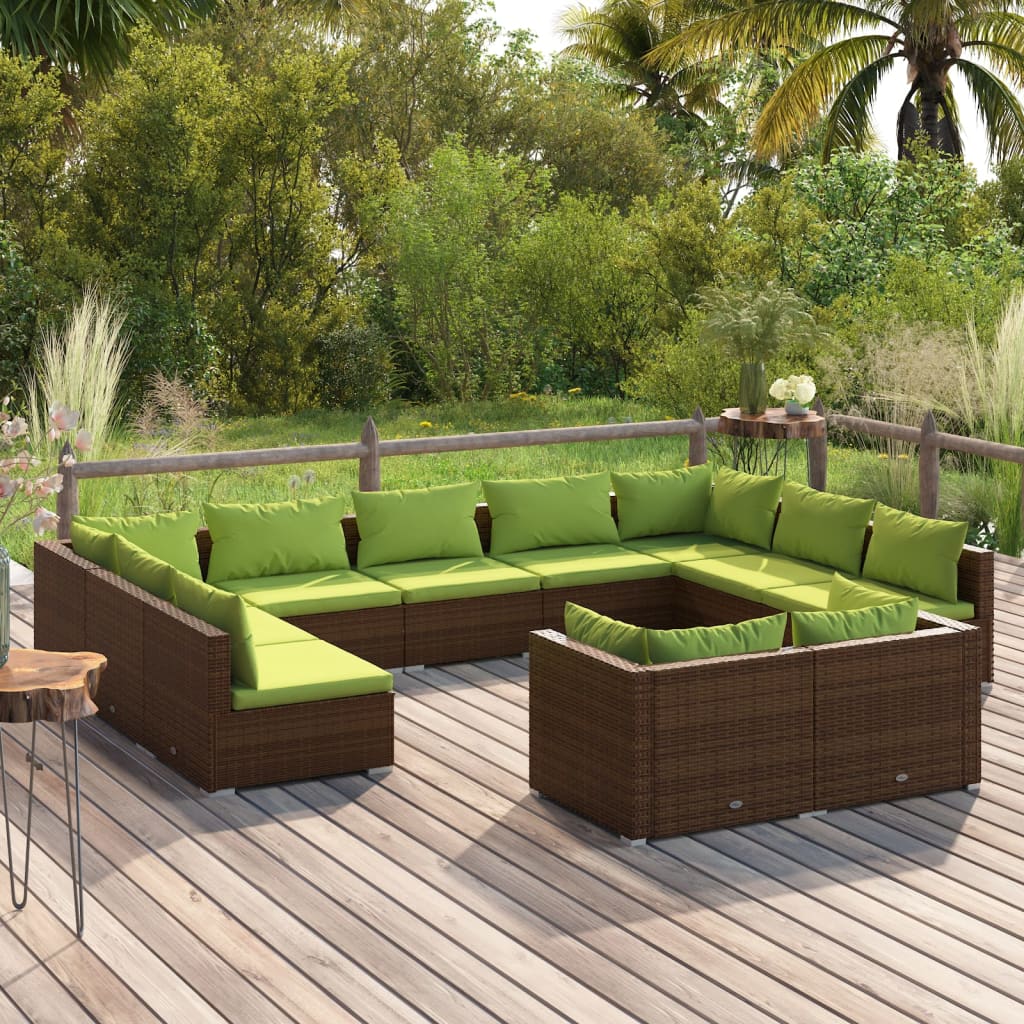 9 Piece Patio Lounge Set With Cushions Black Poly Rattan