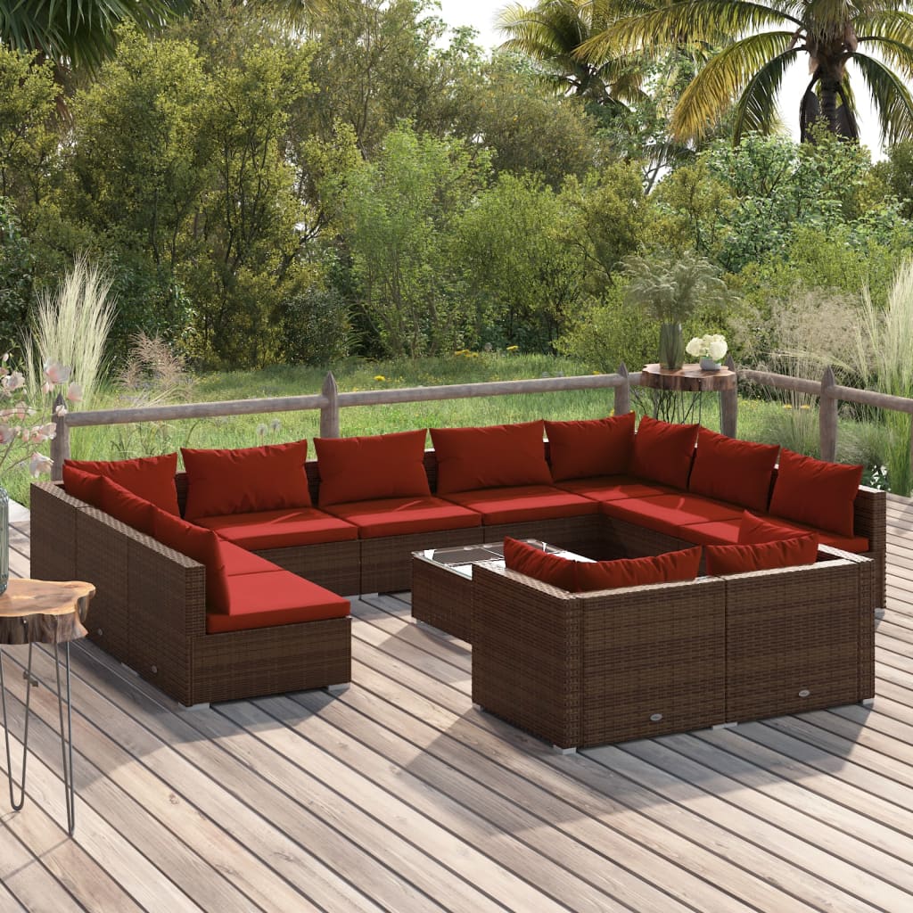 9 Piece Patio Lounge Set With Cushions Black Poly Rattan