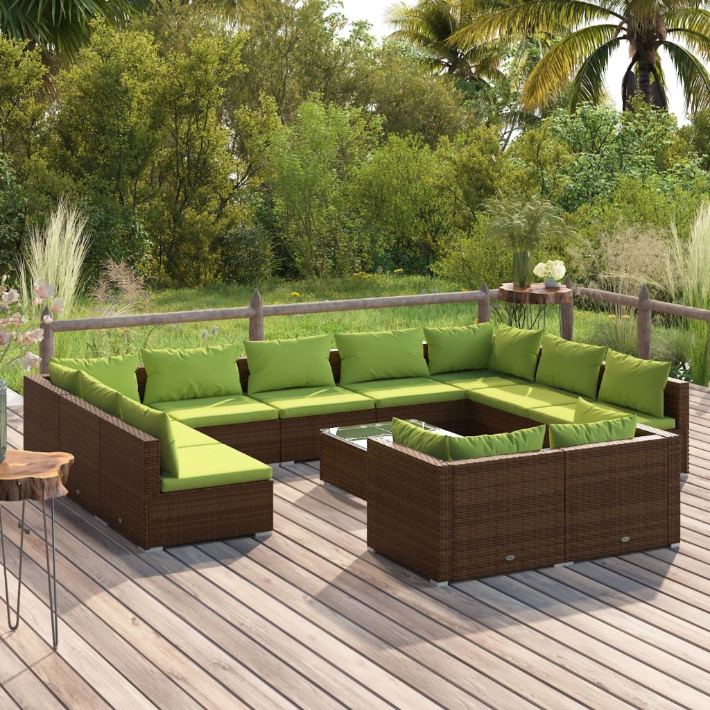 9 Piece Patio Lounge Set With Cushions Black Poly Rattan