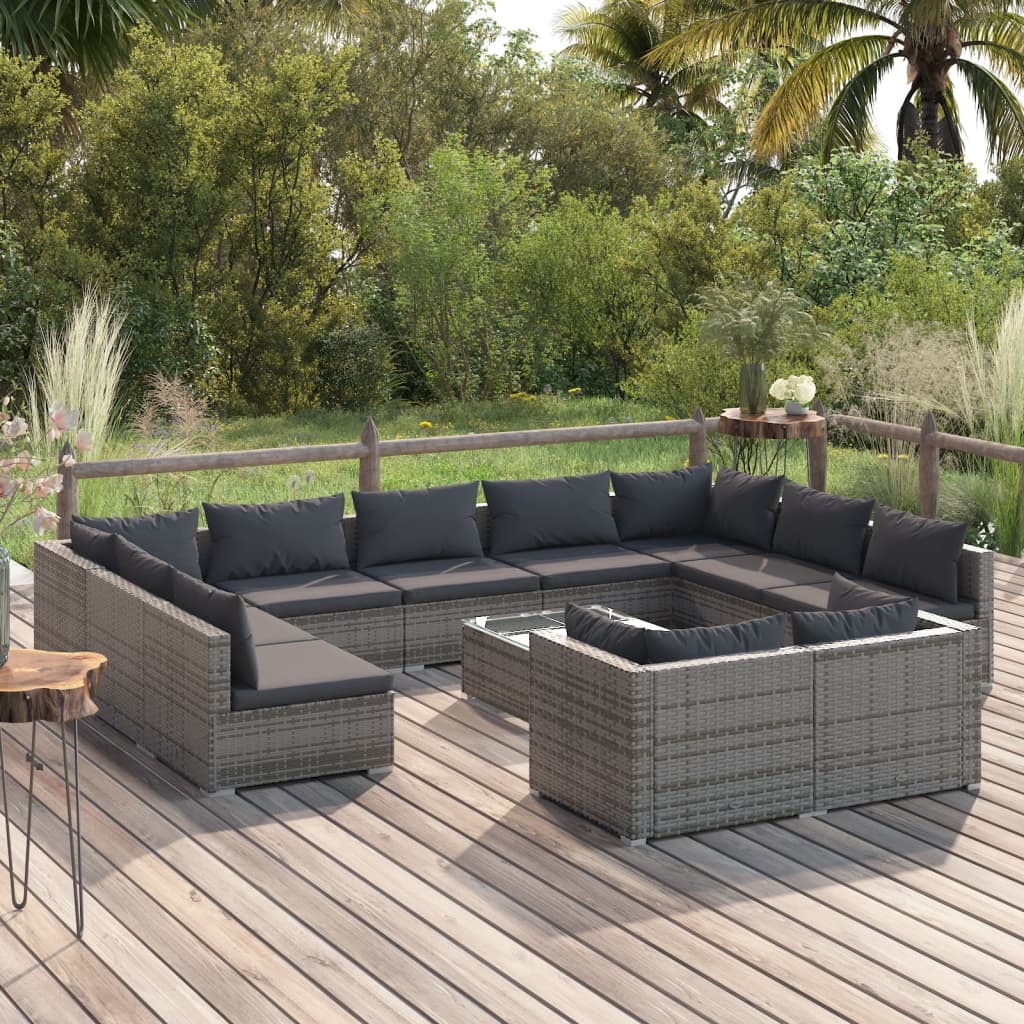 9 Piece Patio Lounge Set With Cushions Black Poly Rattan