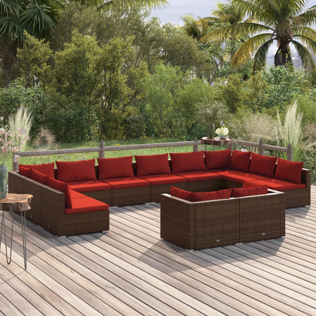 9 Piece Patio Lounge Set With Cushions Black Poly Rattan