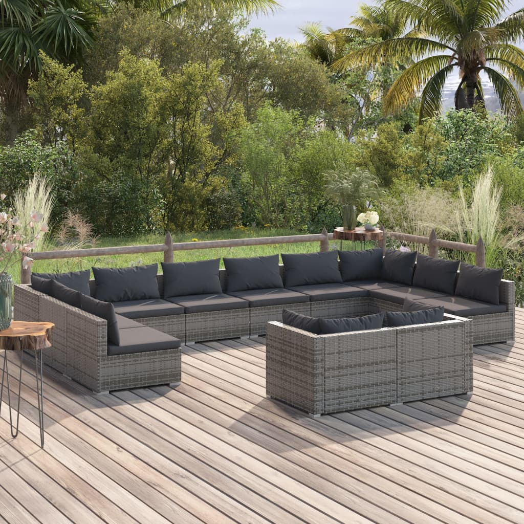 9 Piece Patio Lounge Set With Cushions Black Poly Rattan