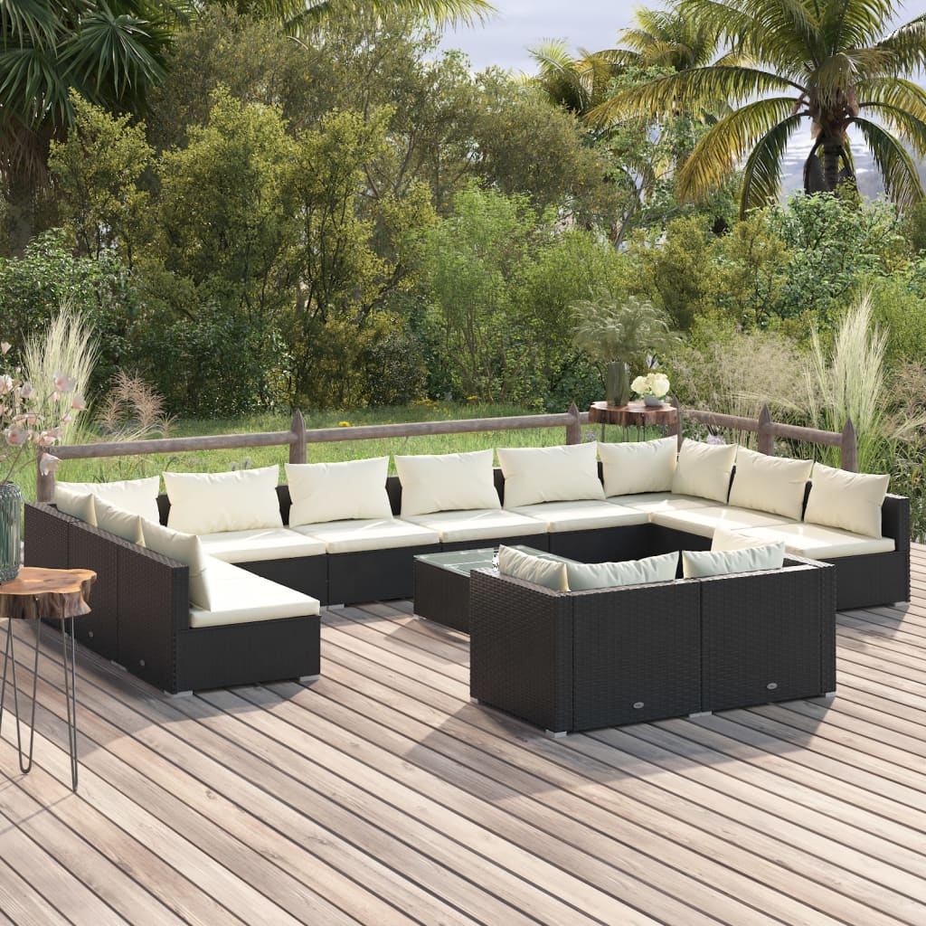 9 Piece Patio Lounge Set With Cushions Black Poly Rattan