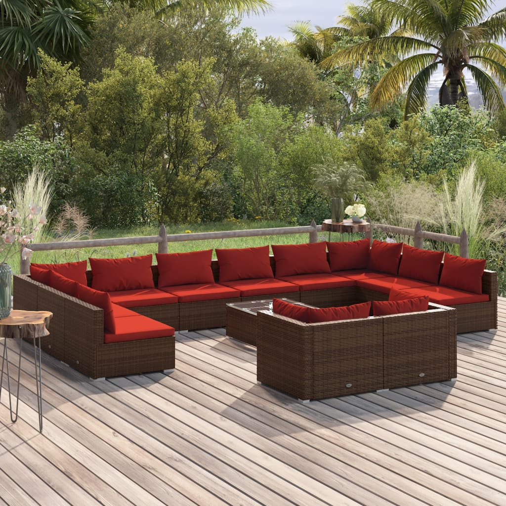 9 Piece Patio Lounge Set With Cushions Black Poly Rattan