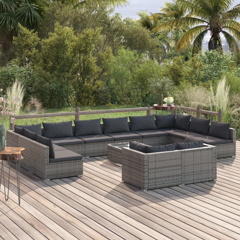 9 Piece Patio Lounge Set With Cushions Black Poly Rattan