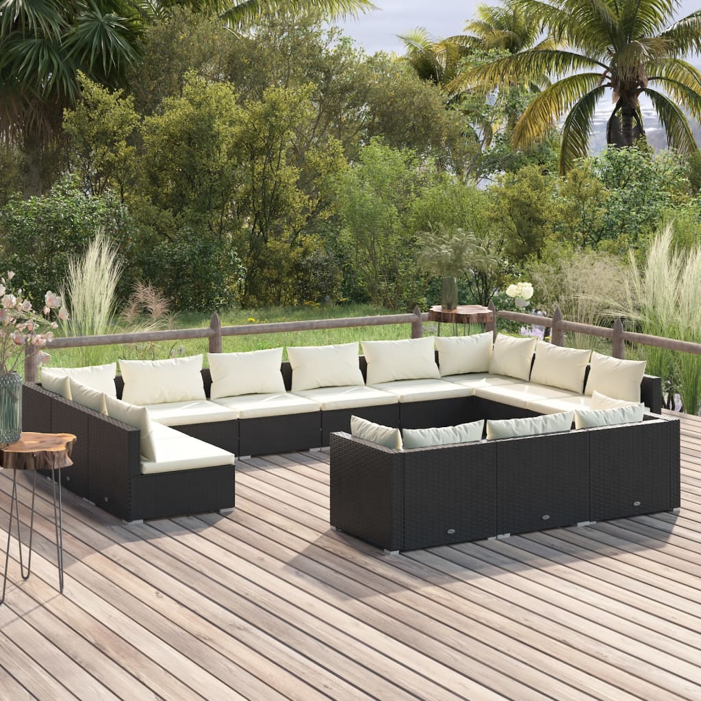 9 Piece Patio Lounge Set With Cushions Black Poly Rattan