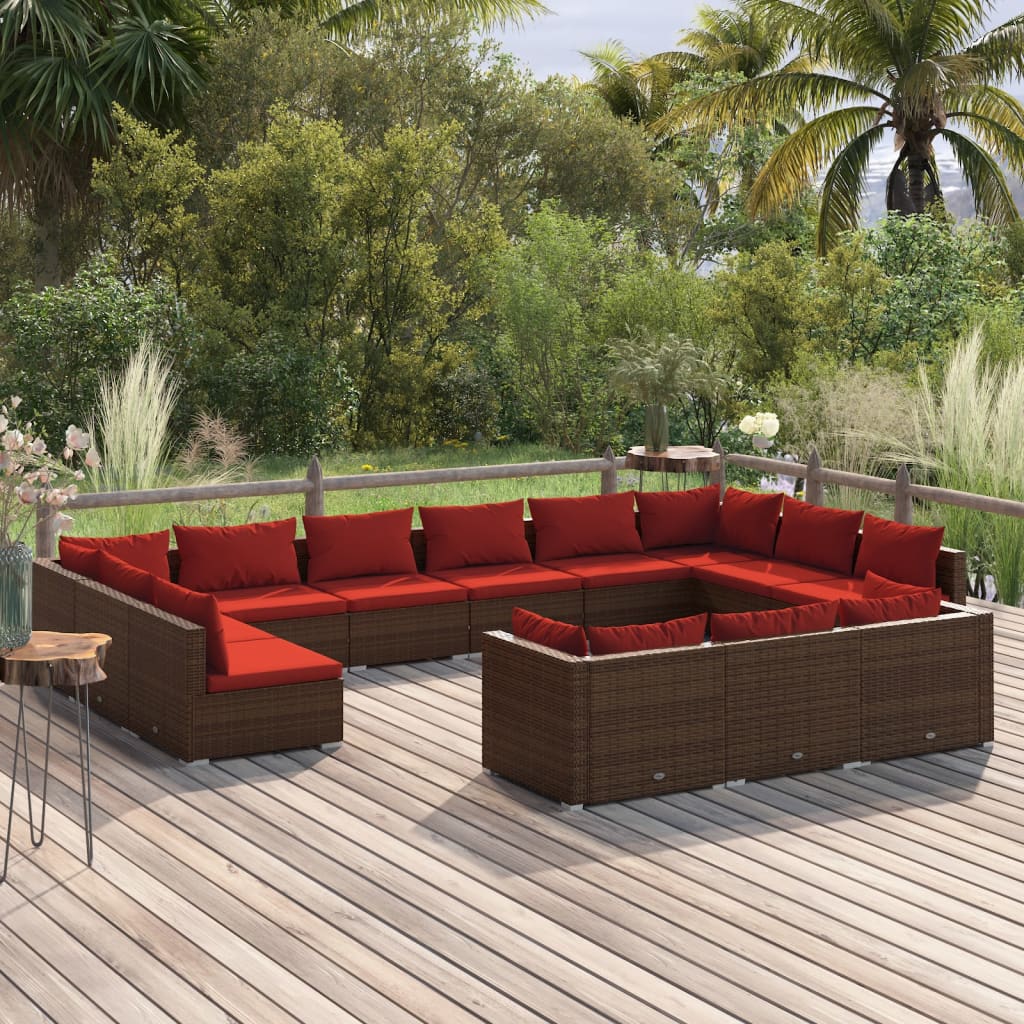 9 Piece Patio Lounge Set With Cushions Black Poly Rattan