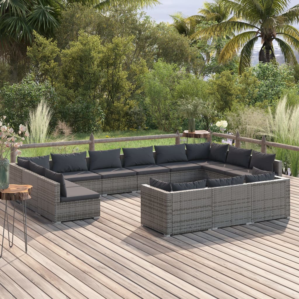 9 Piece Patio Lounge Set With Cushions Black Poly Rattan