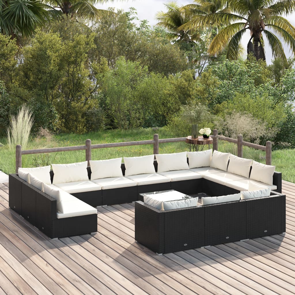 9 Piece Patio Lounge Set With Cushions Black Poly Rattan