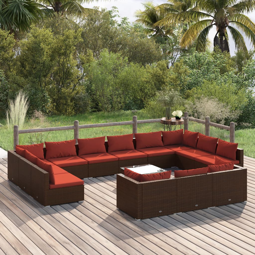 9 Piece Patio Lounge Set With Cushions Black Poly Rattan