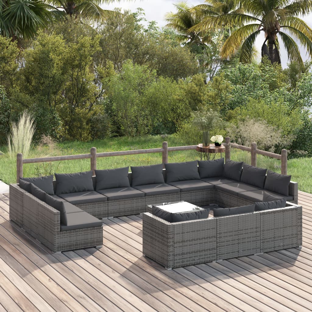 9 Piece Patio Lounge Set With Cushions Black Poly Rattan