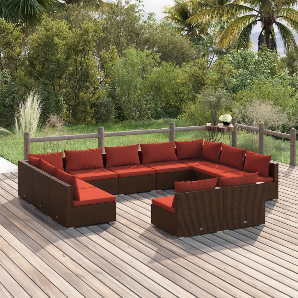 9 Piece Patio Lounge Set With Cushions Black Poly Rattan