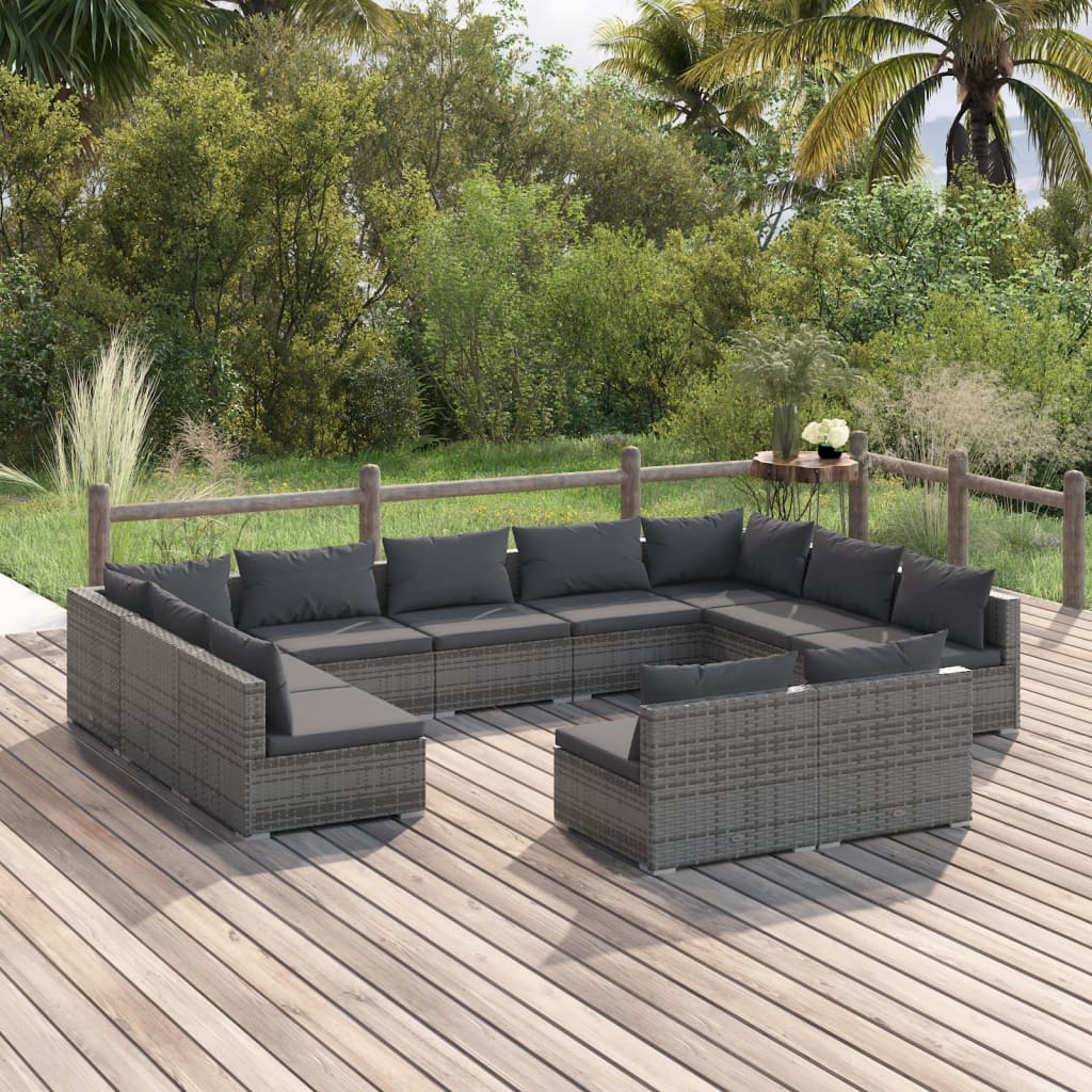 9 Piece Patio Lounge Set With Cushions Black Poly Rattan