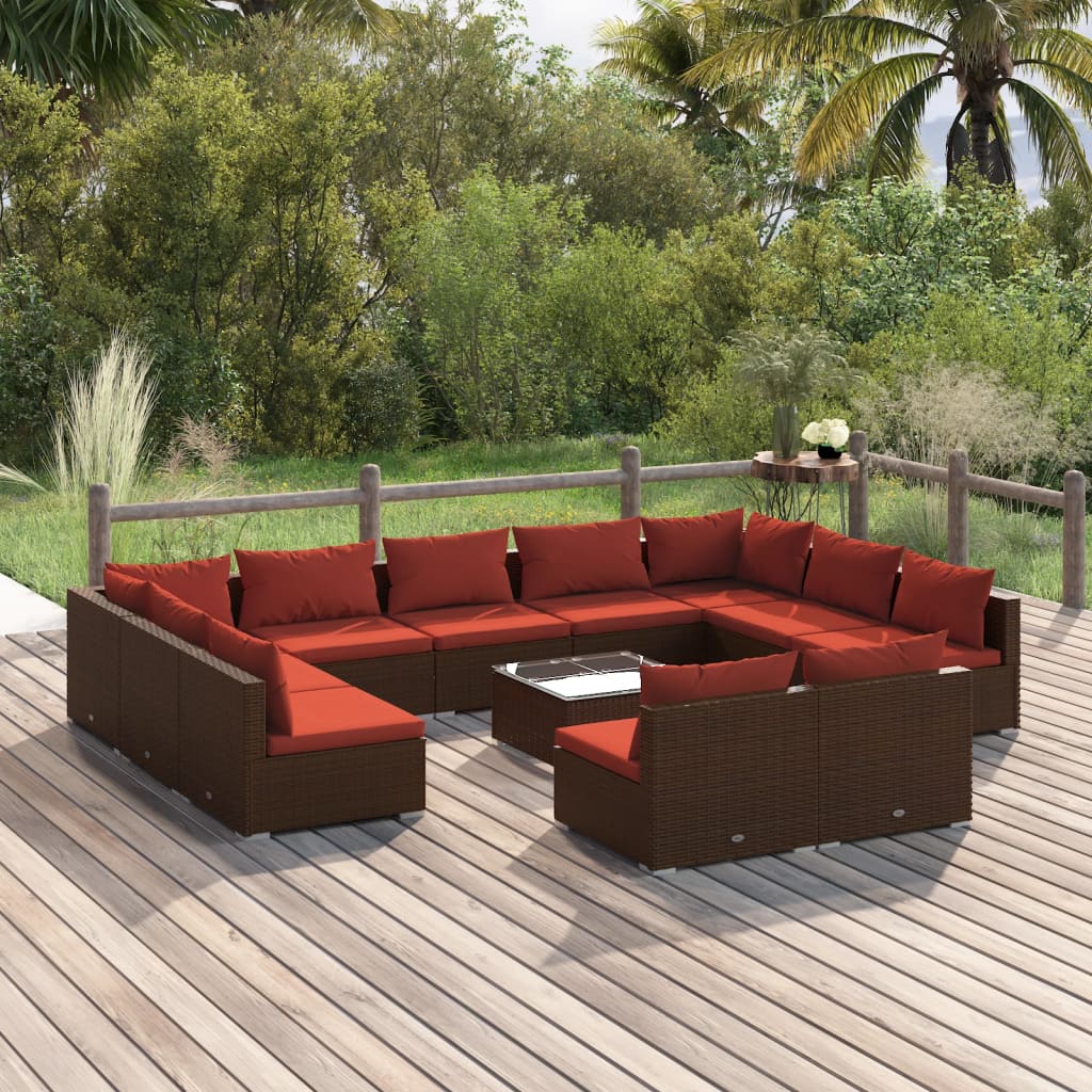 9 Piece Patio Lounge Set With Cushions Black Poly Rattan