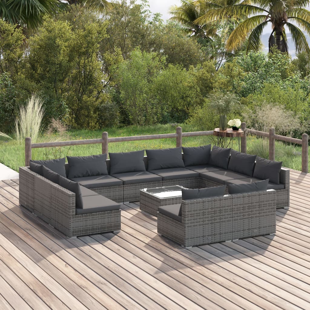 9 Piece Patio Lounge Set With Cushions Black Poly Rattan