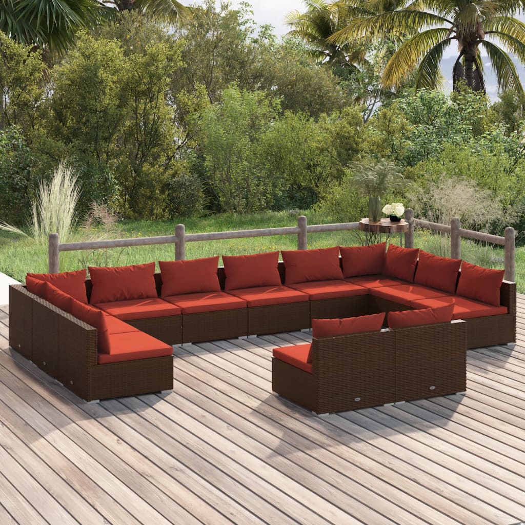 9 Piece Patio Lounge Set With Cushions Black Poly Rattan