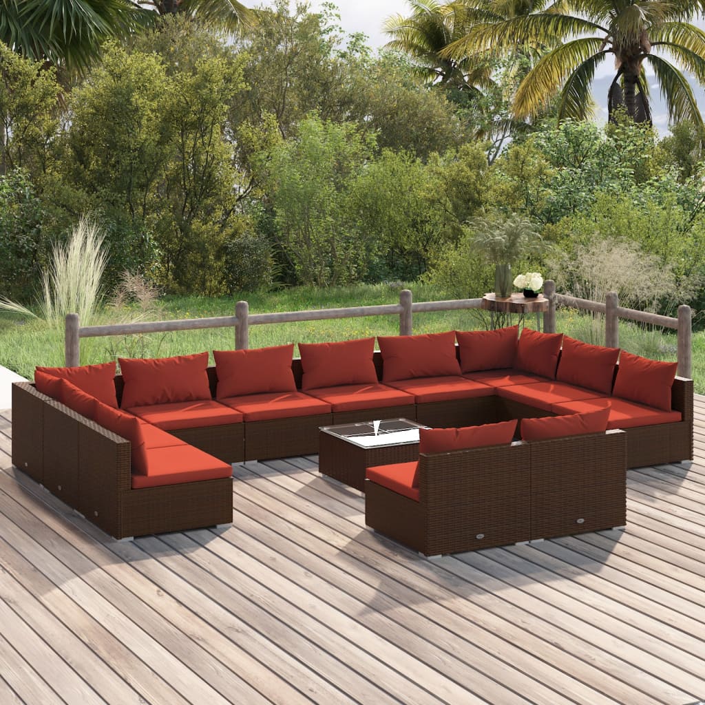 9 Piece Patio Lounge Set With Cushions Black Poly Rattan