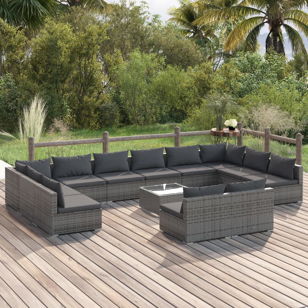 9 Piece Patio Lounge Set With Cushions Black Poly Rattan