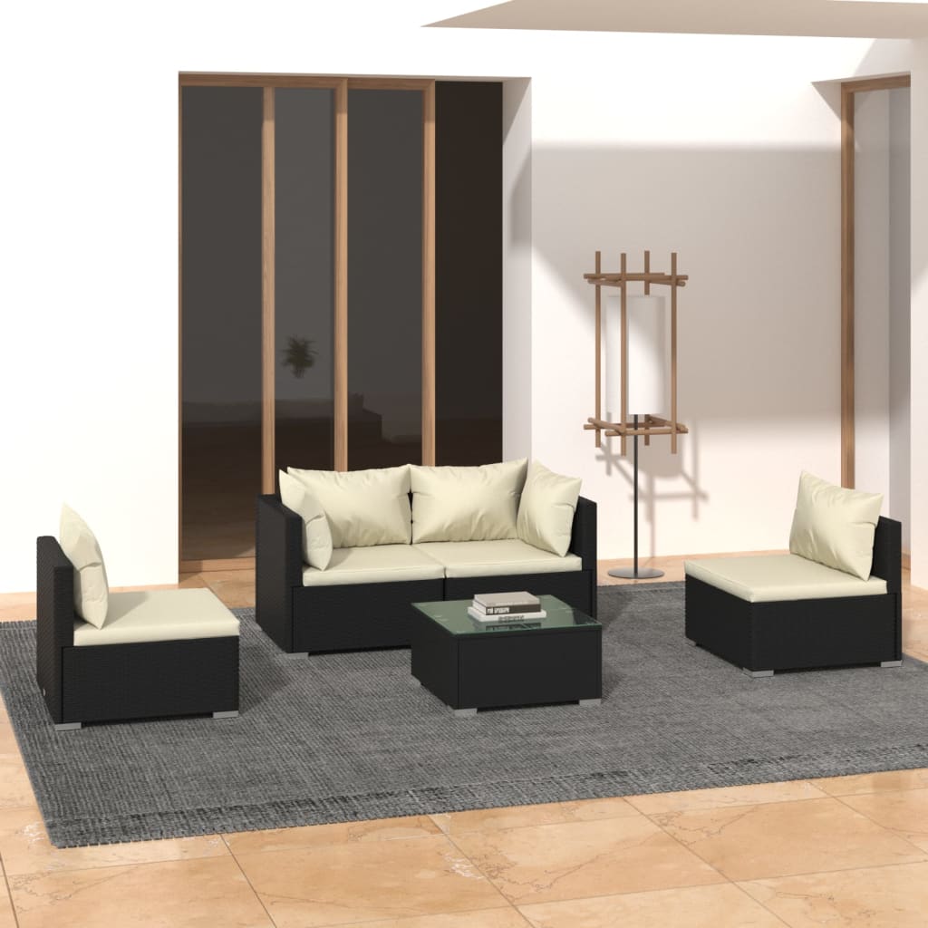 4 Piece Patio Lounge Set With Cushions Poly Rattan Black