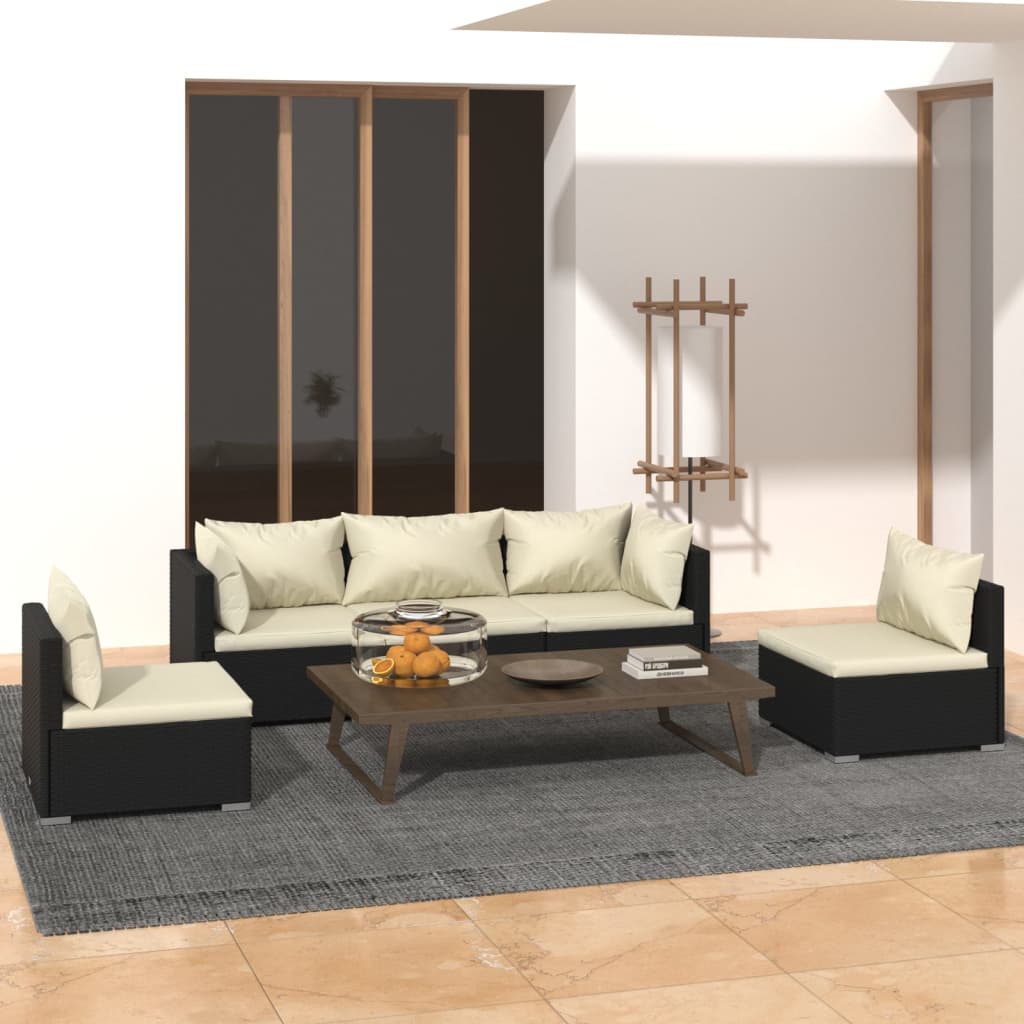 4 Piece Patio Lounge Set With Cushions Poly Rattan Black