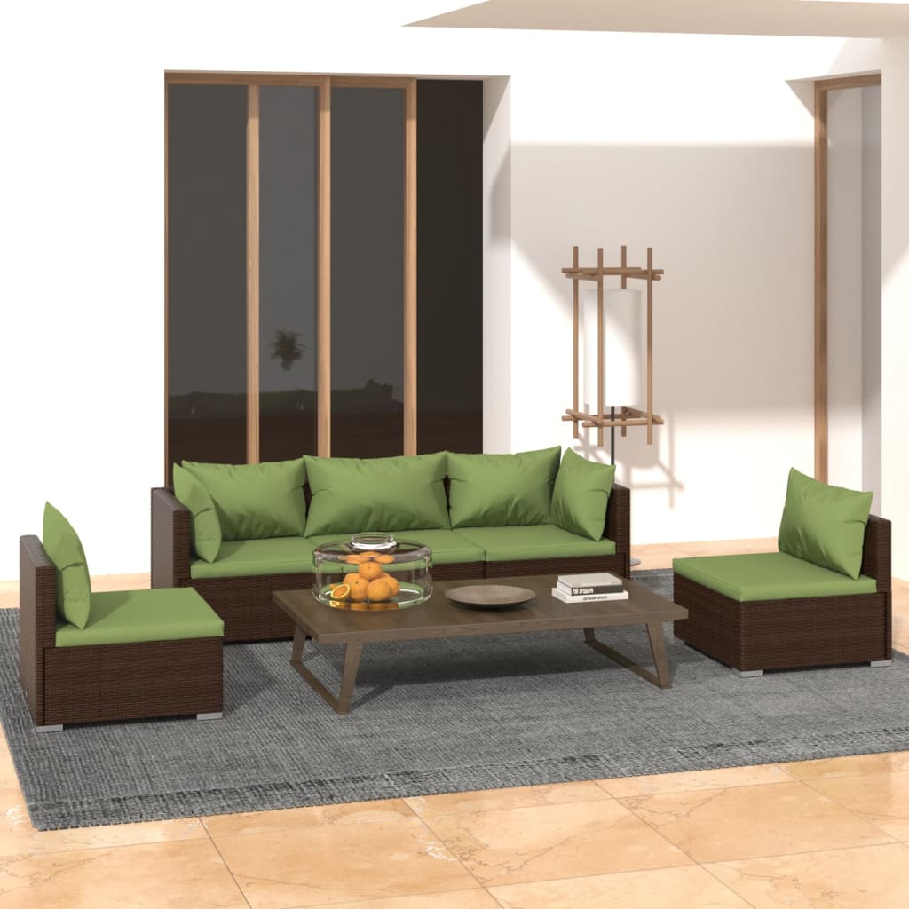 4 Piece Patio Lounge Set With Cushions Poly Rattan Black