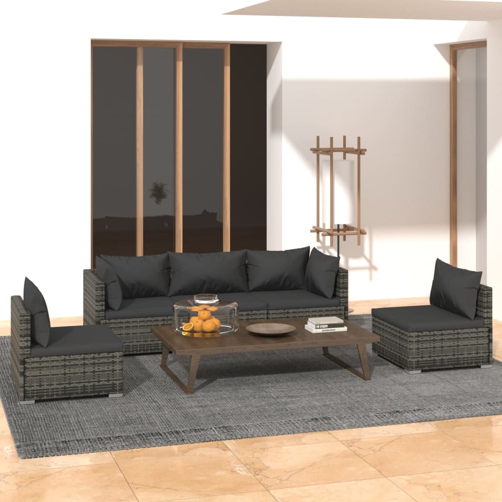 4 Piece Patio Lounge Set With Cushions Poly Rattan Black