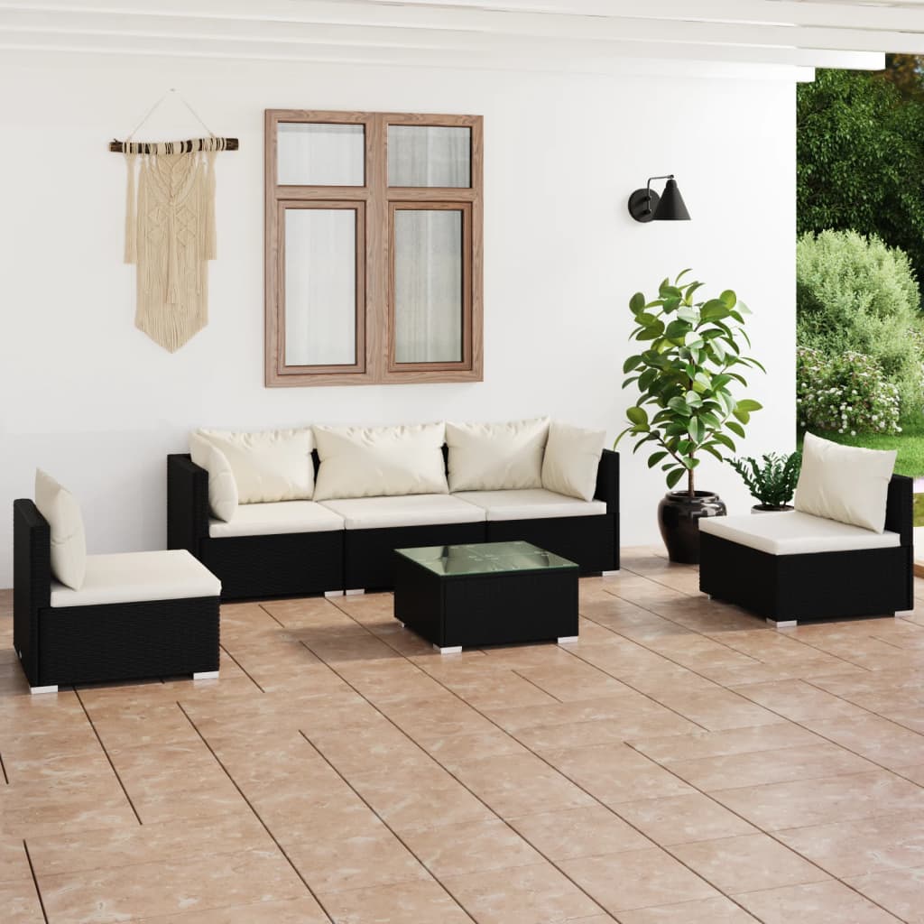 4 Piece Patio Lounge Set With Cushions Poly Rattan Black