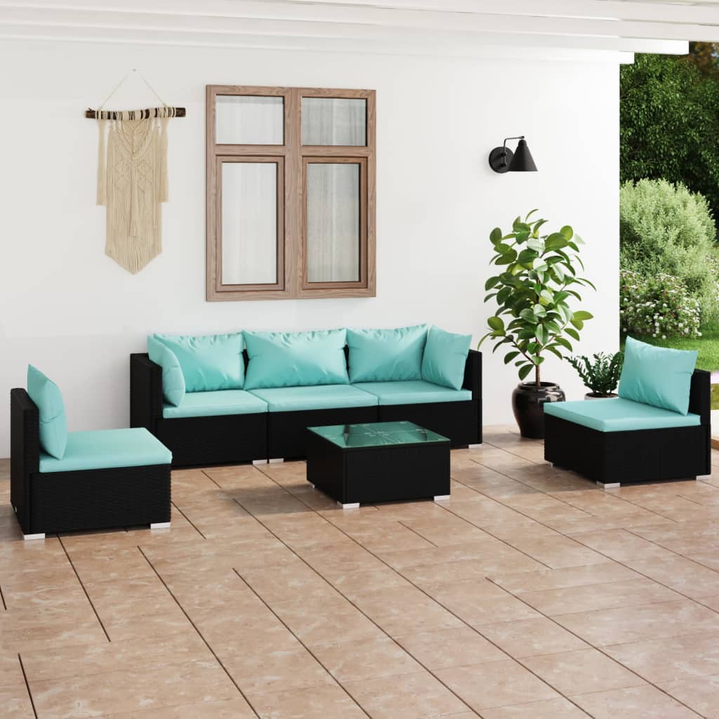 4 Piece Patio Lounge Set With Cushions Poly Rattan Black