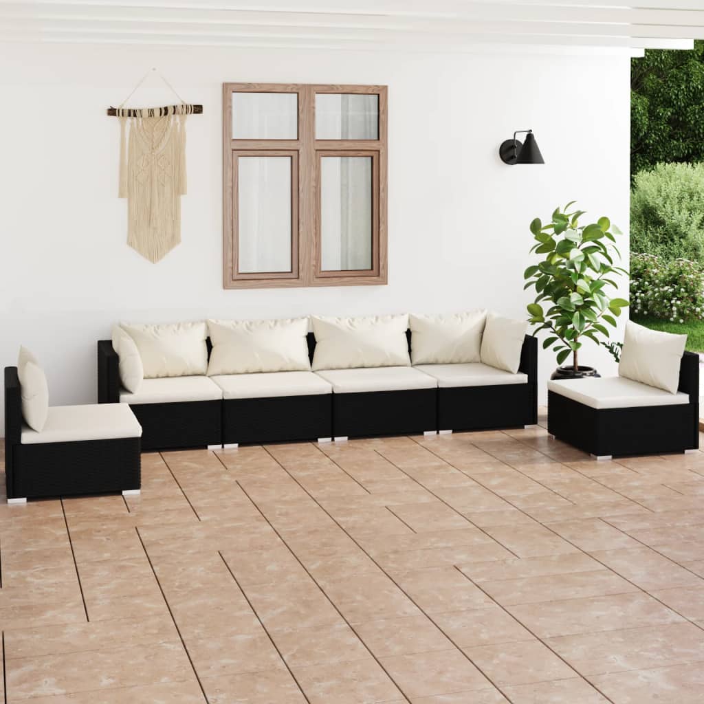 4 Piece Patio Lounge Set With Cushions Poly Rattan Black