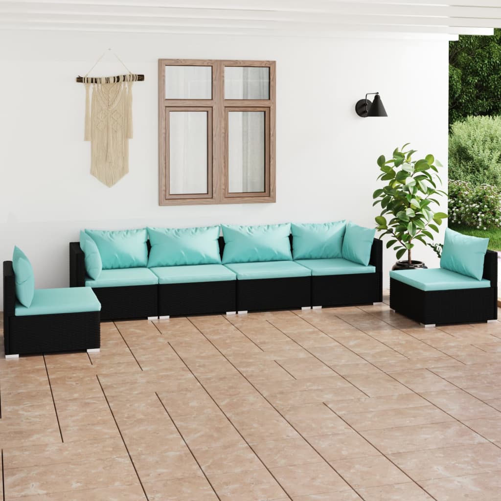 4 Piece Patio Lounge Set With Cushions Poly Rattan Black