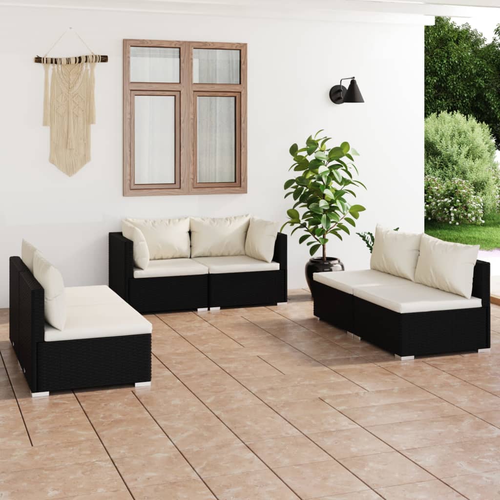 4 Piece Patio Lounge Set With Cushions Poly Rattan Black