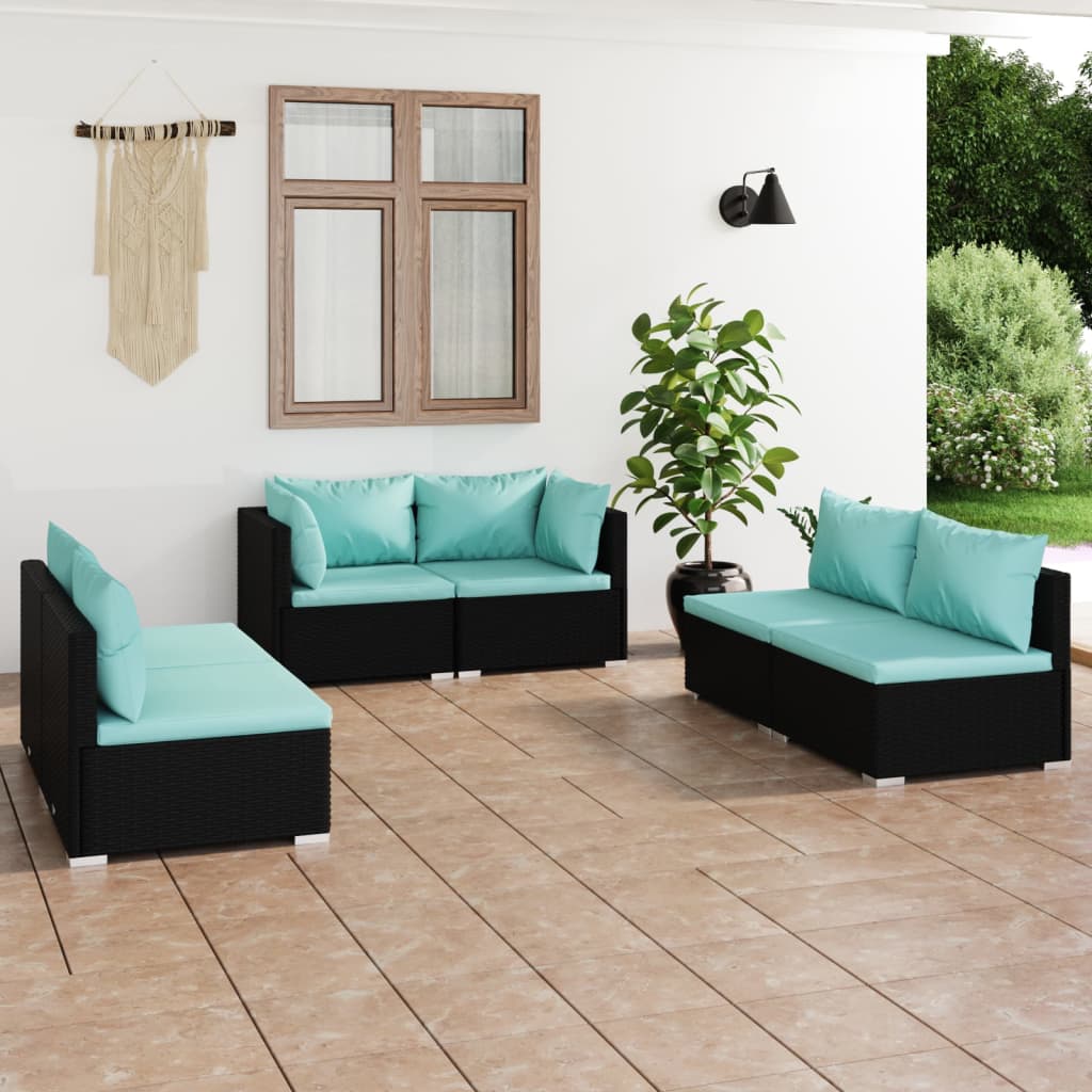 4 Piece Patio Lounge Set With Cushions Poly Rattan Black