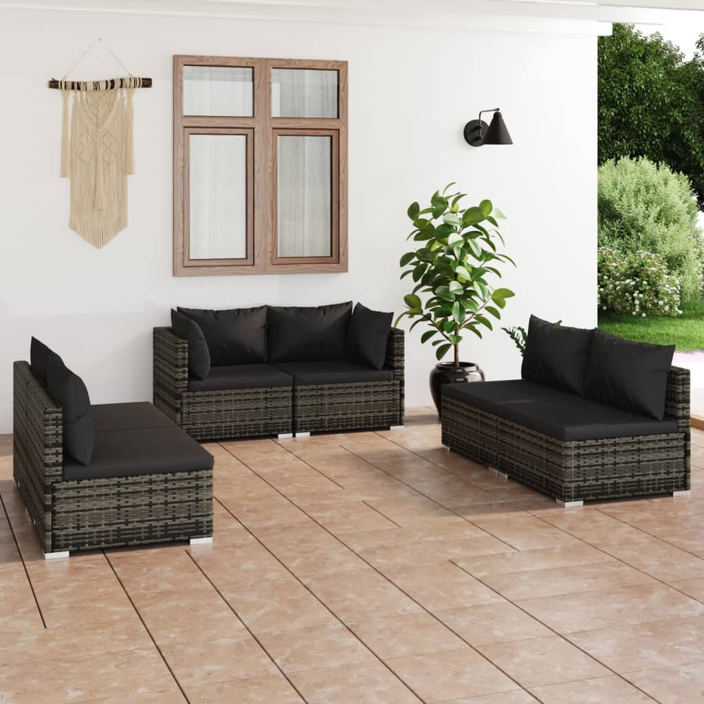 4 Piece Patio Lounge Set With Cushions Poly Rattan Black