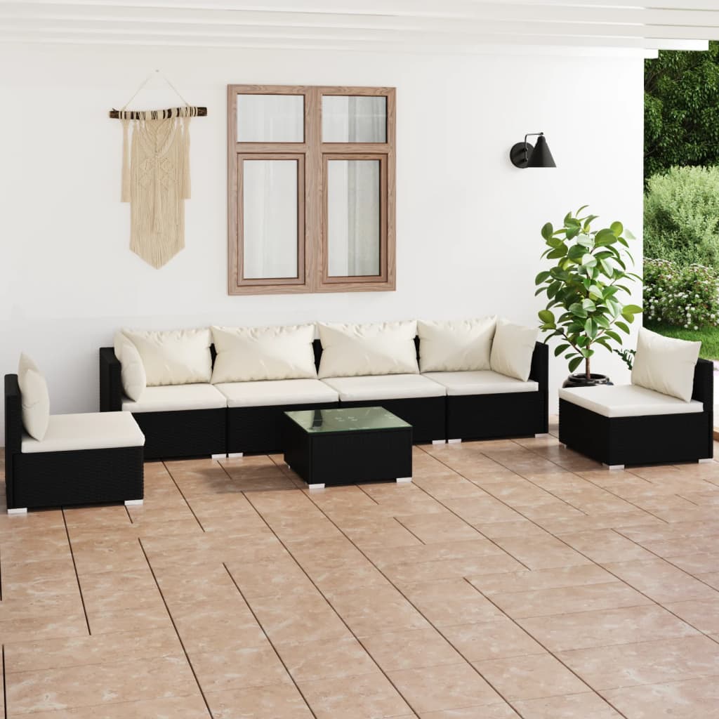 4 Piece Patio Lounge Set With Cushions Poly Rattan Black