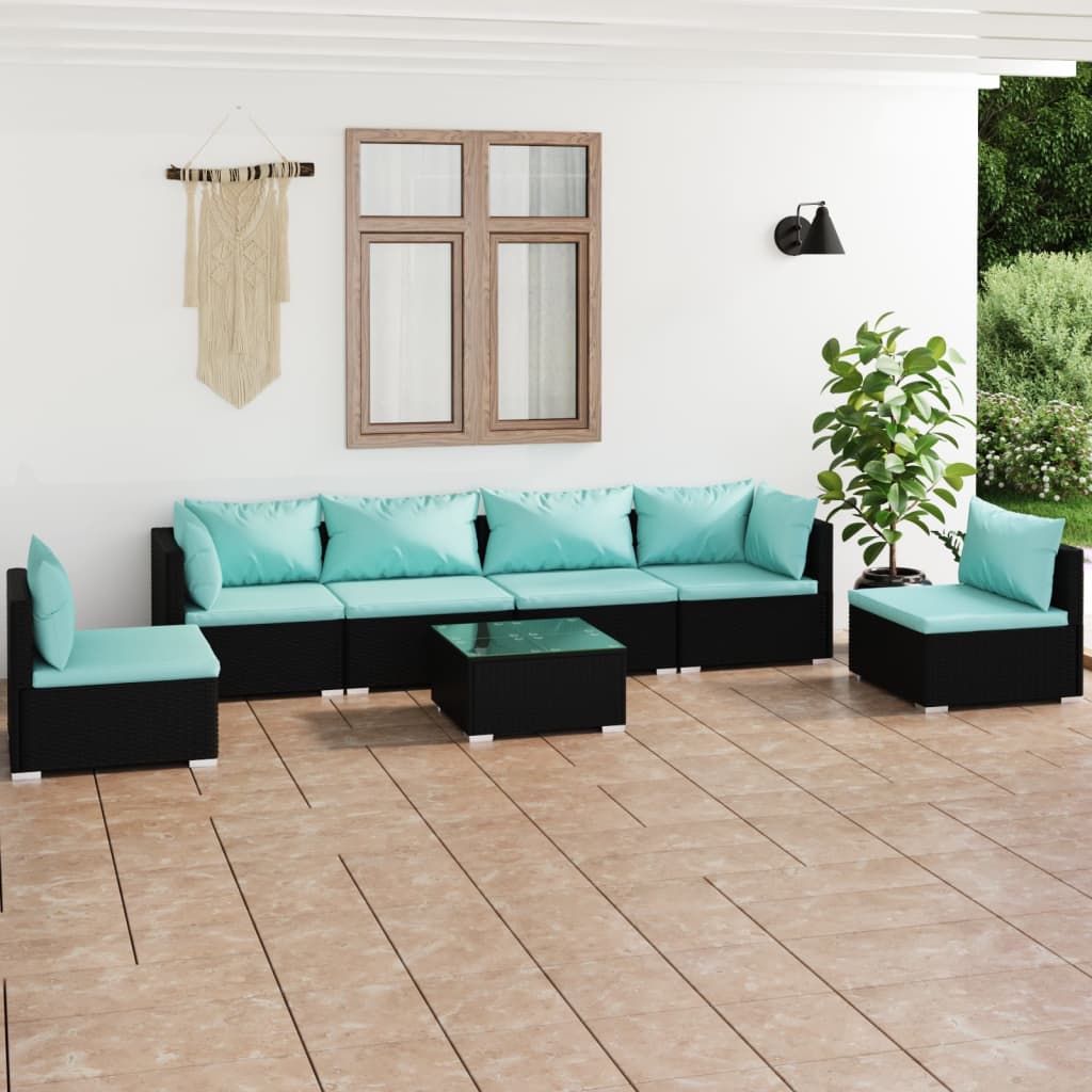 4 Piece Patio Lounge Set With Cushions Poly Rattan Black