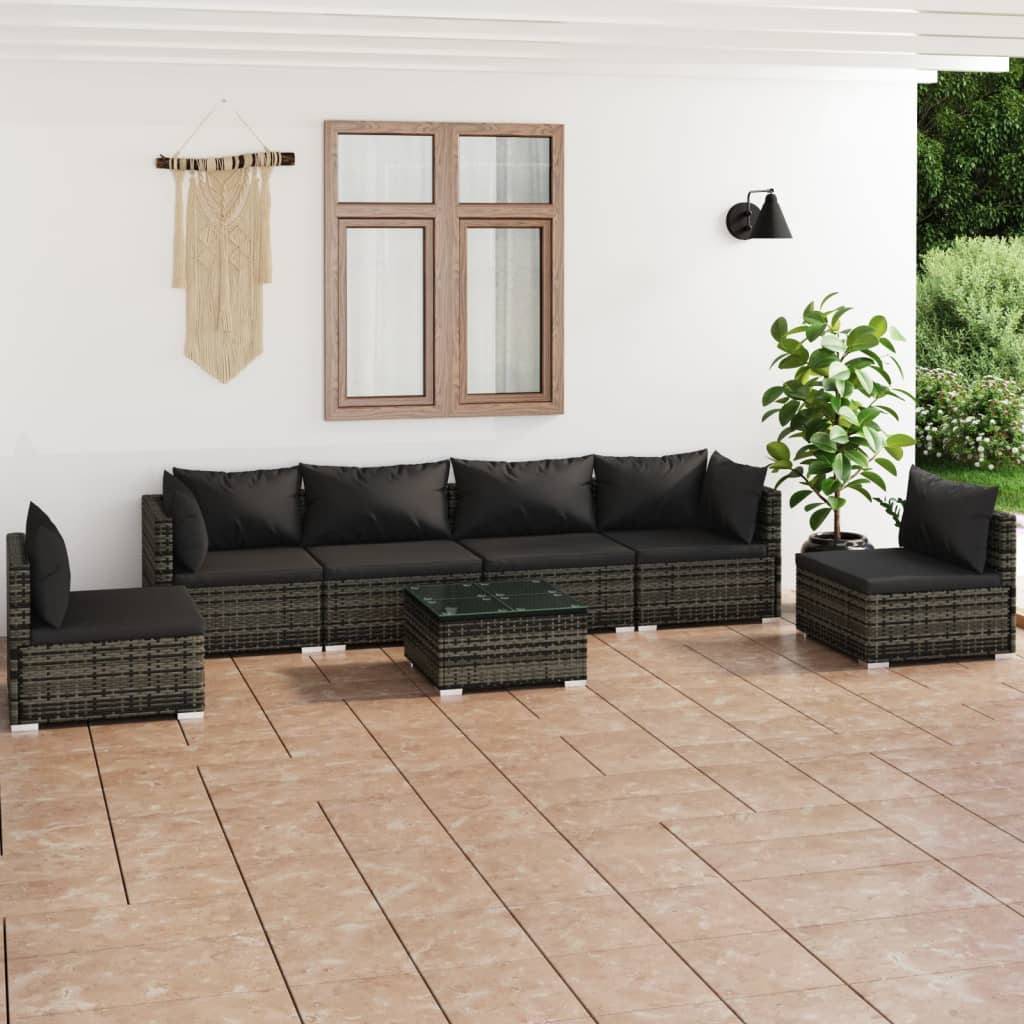 4 Piece Patio Lounge Set With Cushions Poly Rattan Black